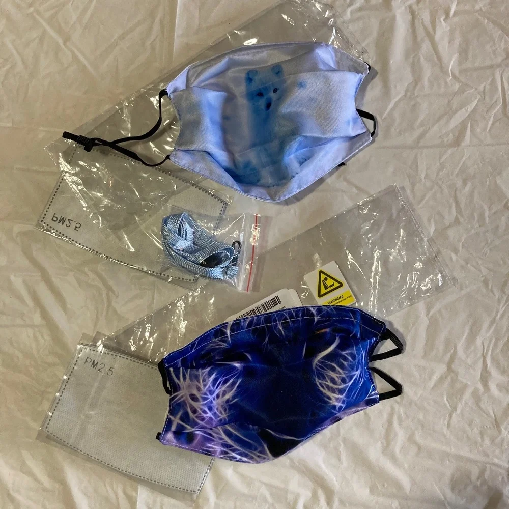 Two Wolf/Fox Face Masks W/One Mask Lanyard New